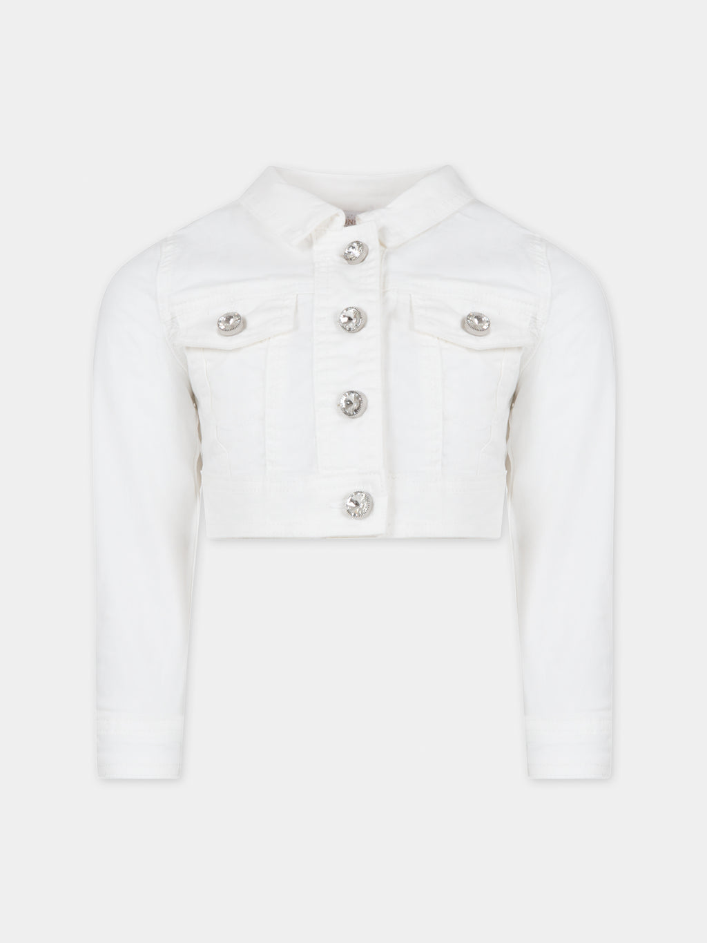 White jacket for girl with jewel buttons